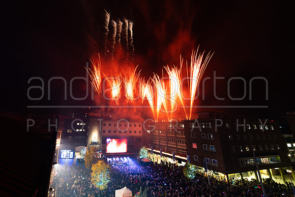 Rooftop fireworks photo from the Coventry Christmas Lights switch-on 2021
