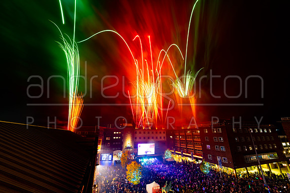 Rooftop fireworks photo from the Coventry Christmas Lights switch-on 2021