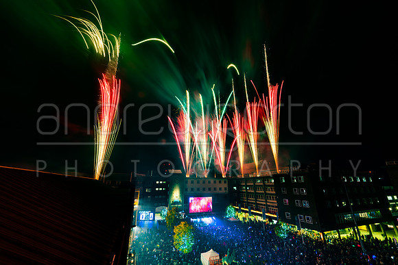 Rooftop fireworks photo from the Coventry Christmas Lights switch-on 2021